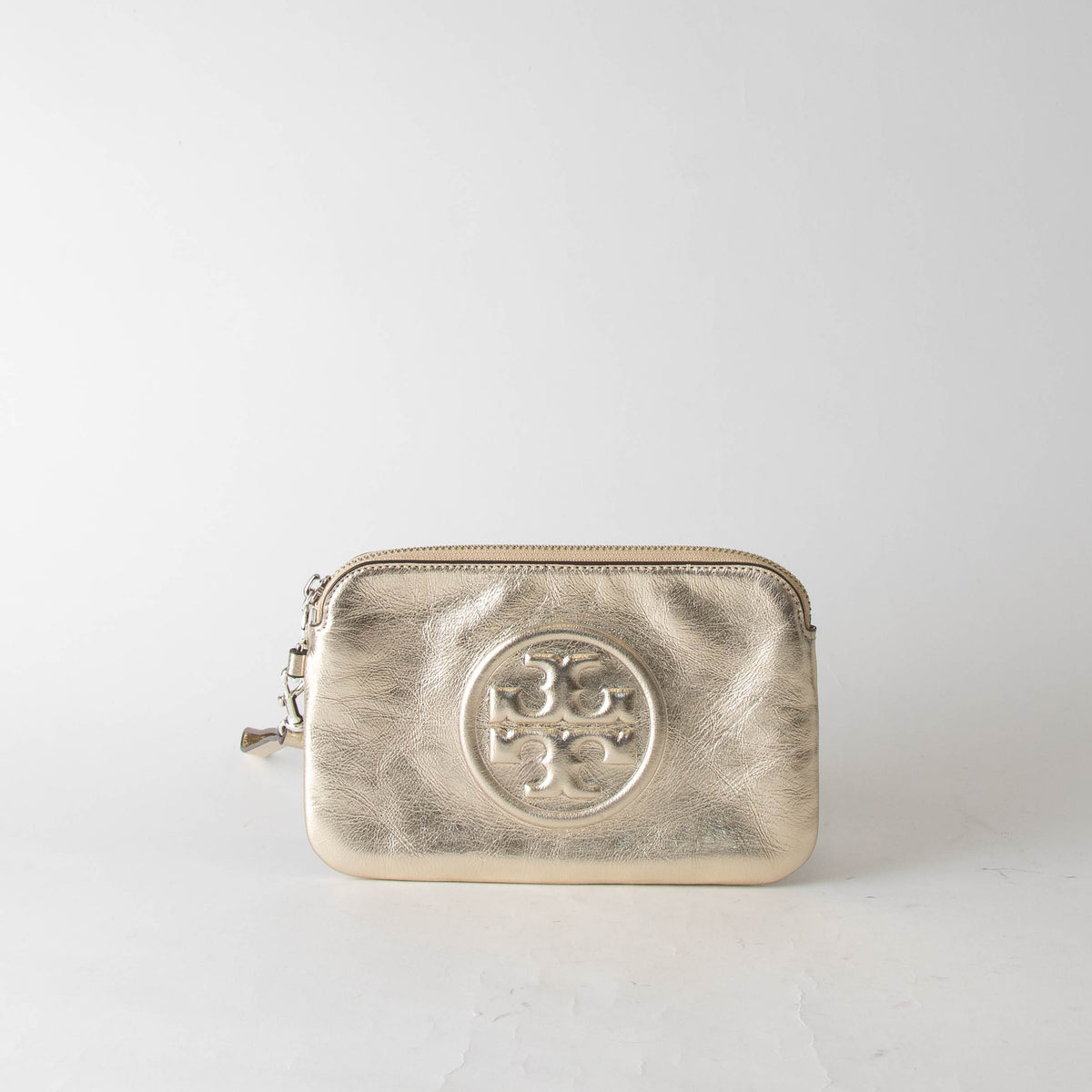 Tory Burch Gold Perry Bombe Metallic Wristlet Pouch