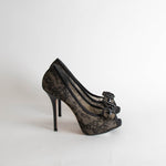 Christian Dior Black Lace Bow Heeled Shoes