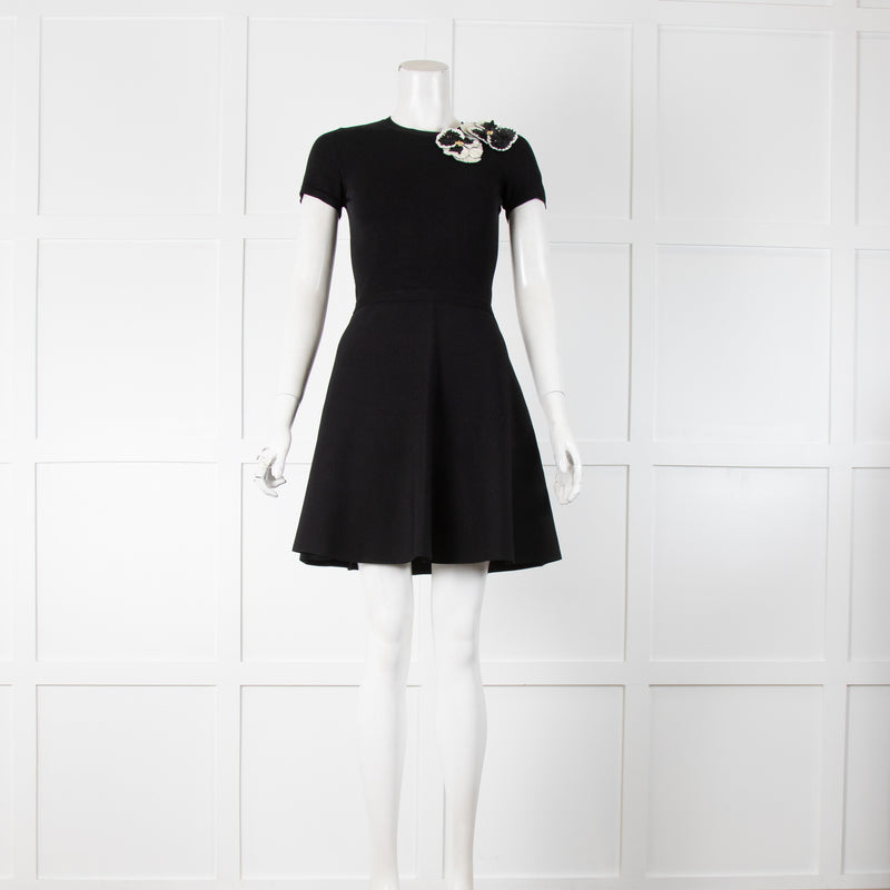 Valentino Black Skater Dress With Flower Applique