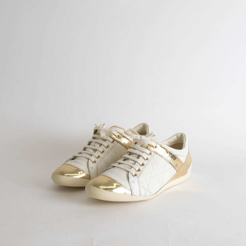 Christian Dior White Gold Leather Trainers