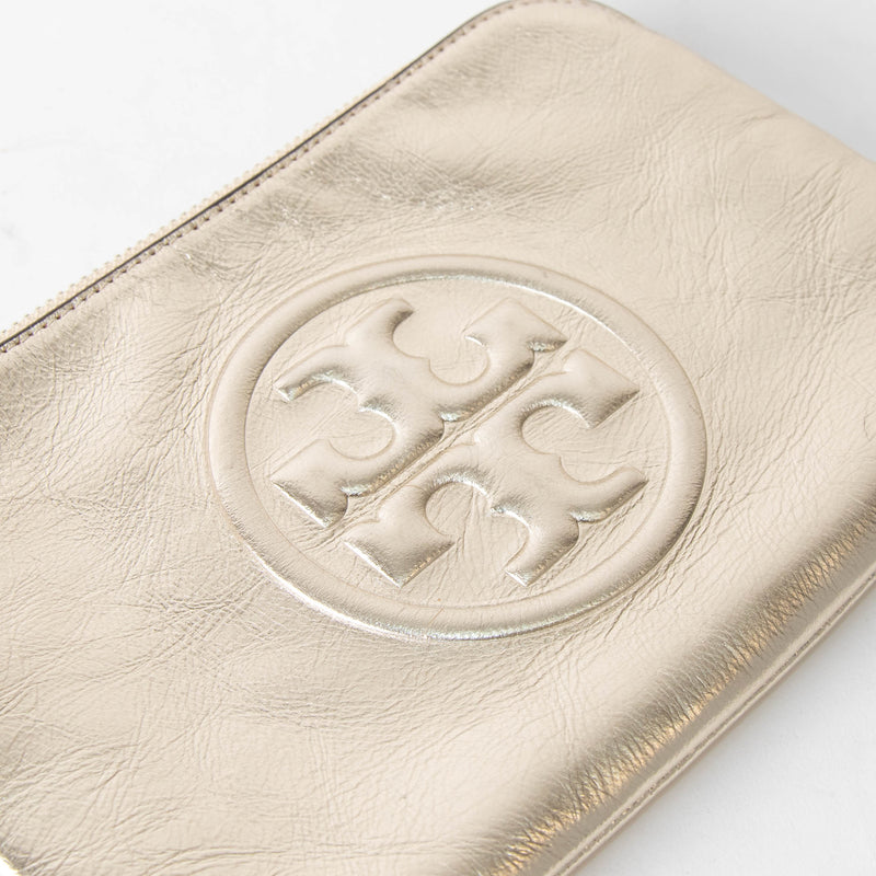 Tory Burch Gold Perry Bombe Metallic Wristlet Pouch
