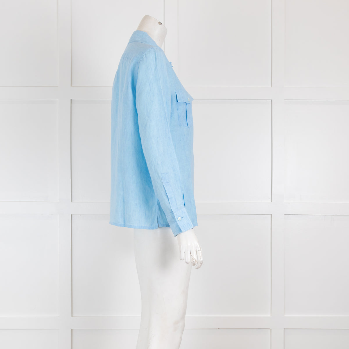Loro Piana Light Blue Linen Long Sleeved Blouse with Pockets