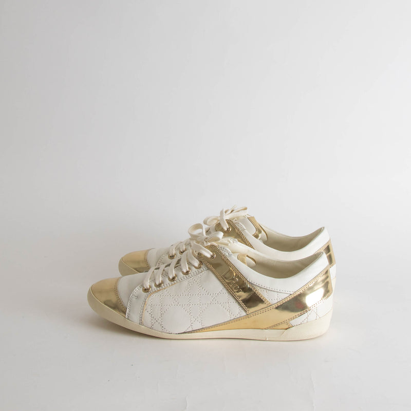 Christian Dior White Gold Leather Trainers