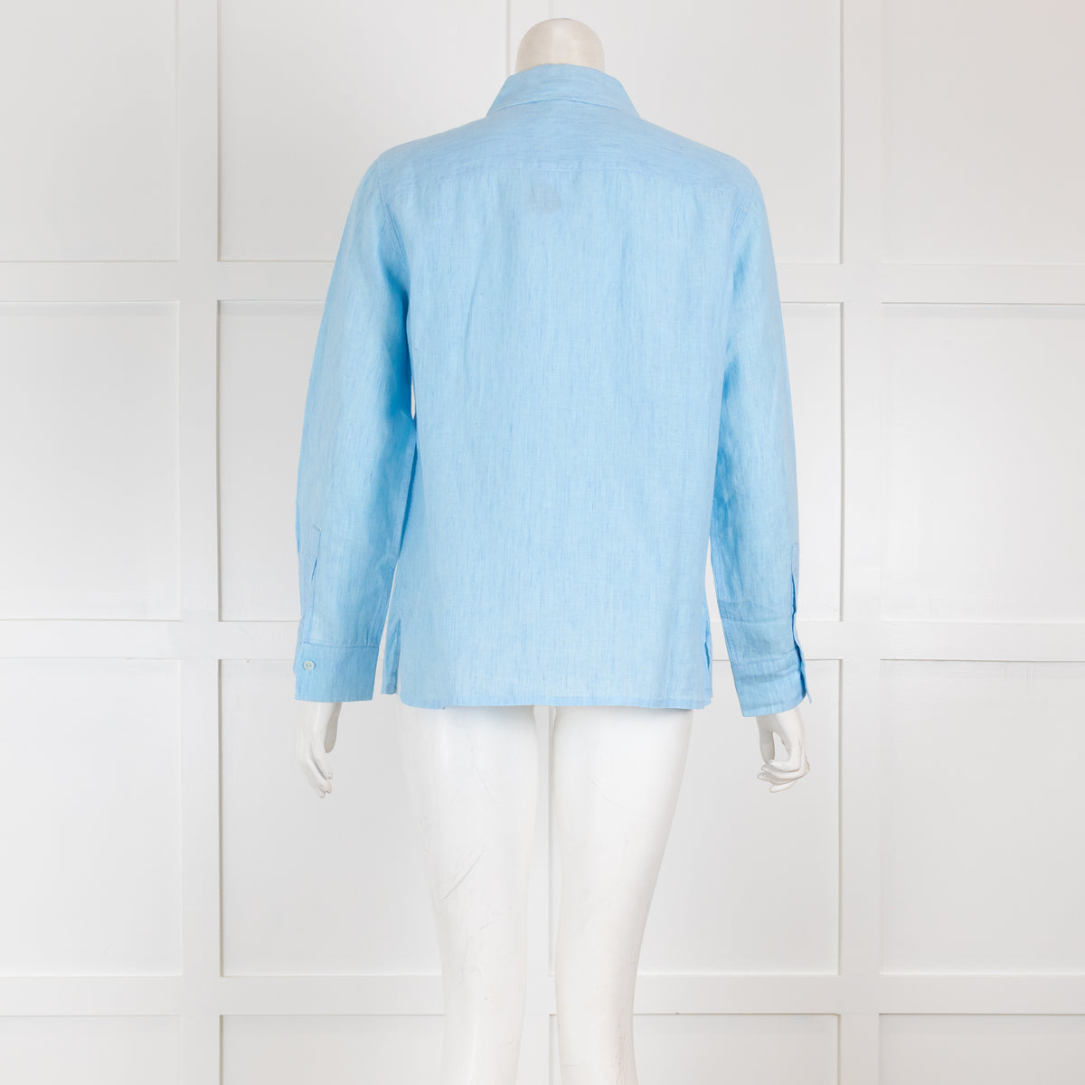 Loro Piana Light Blue Linen Long Sleeved Blouse with Pockets