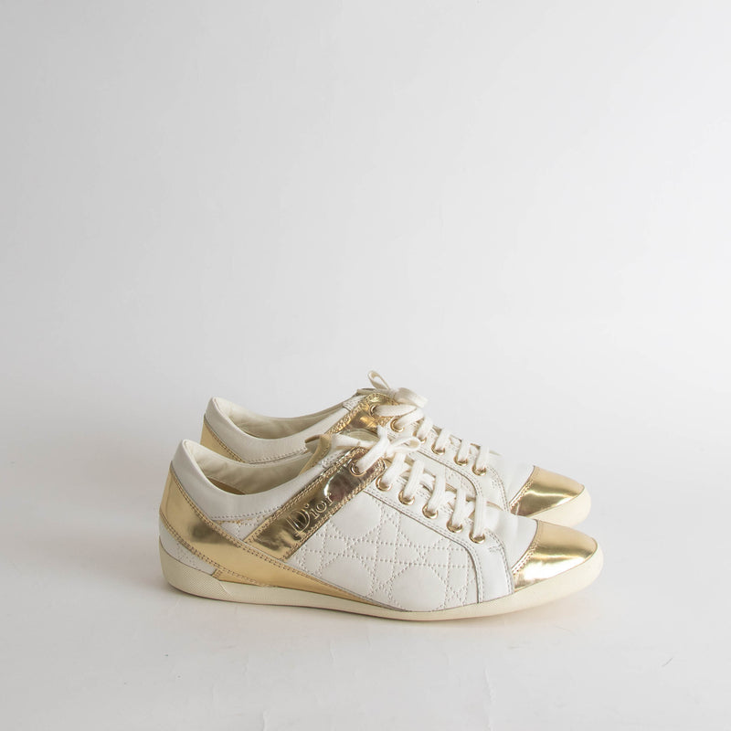 Christian Dior White Gold Leather Trainers