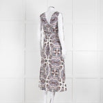 VERONICA BEARD White, Brown, Blue Pattern Cotton Sleeveless Dress