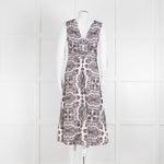 VERONICA BEARD White, Brown, Blue Pattern Cotton Sleeveless Dress