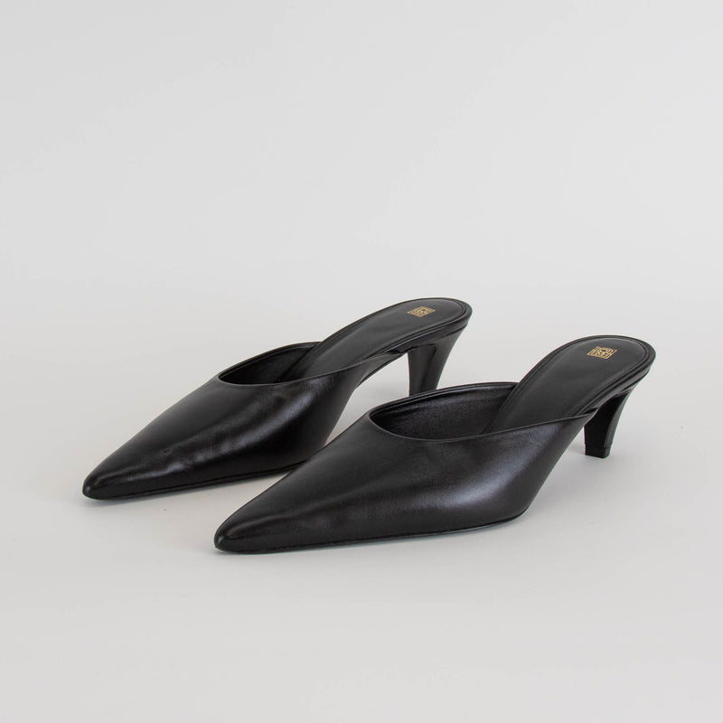 Toteme Black Leather Mule with Pointed Toe