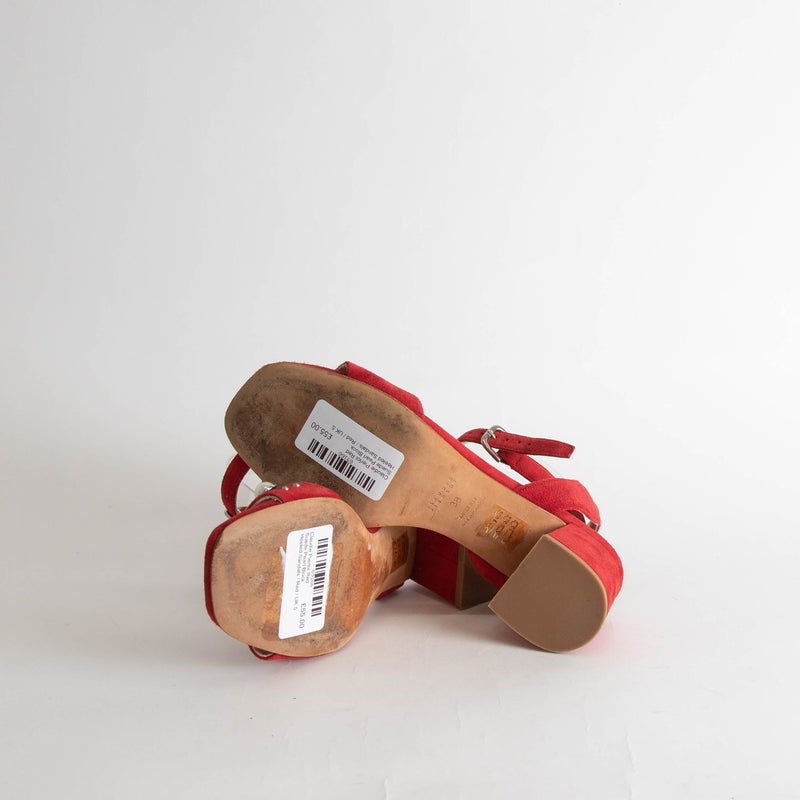 Claudie Pierlot Red Suede Pearl Block Heeled Sandals