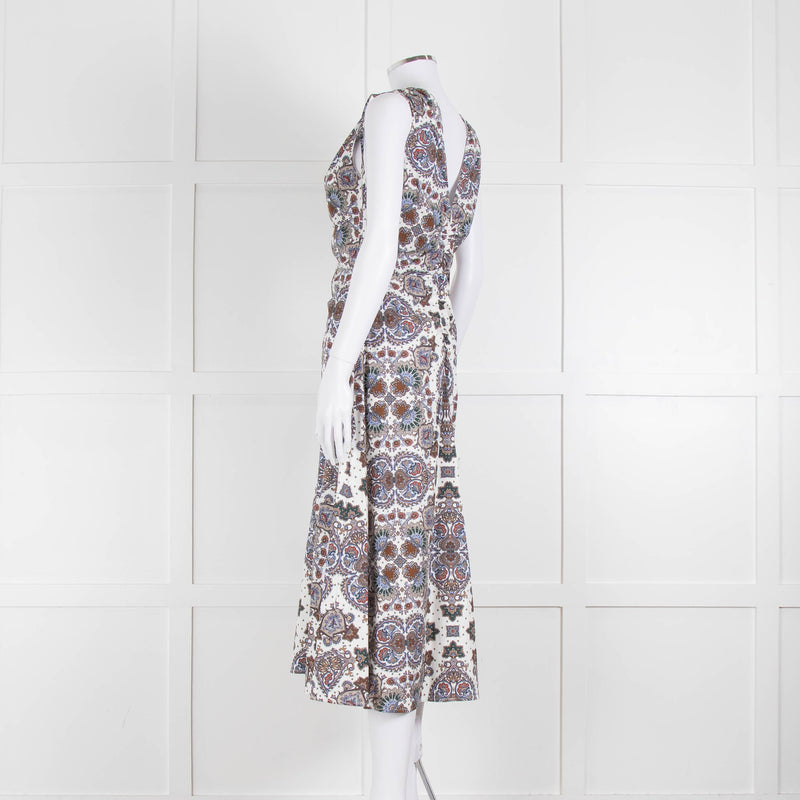 VERONICA BEARD White, Brown, Blue Pattern Cotton Sleeveless Dress