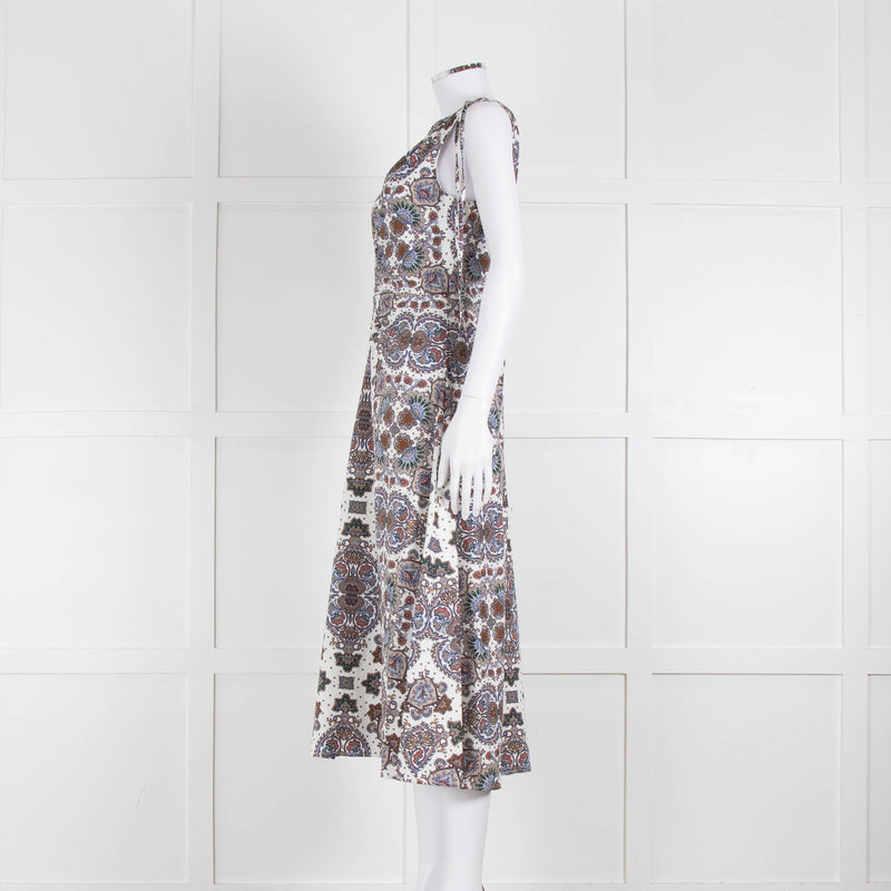 VERONICA BEARD White, Brown, Blue Pattern Cotton Sleeveless Dress