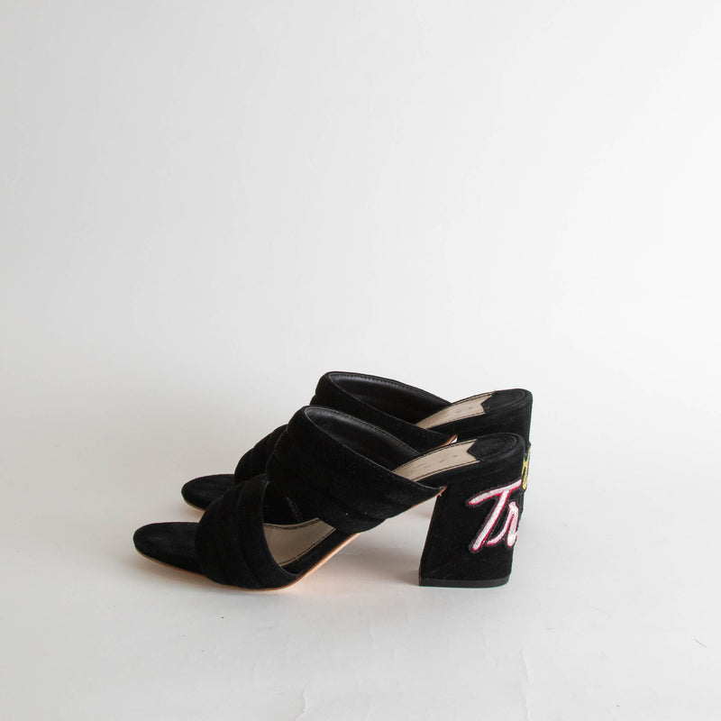Sandro Black Suede True Love Block Heel Sandals