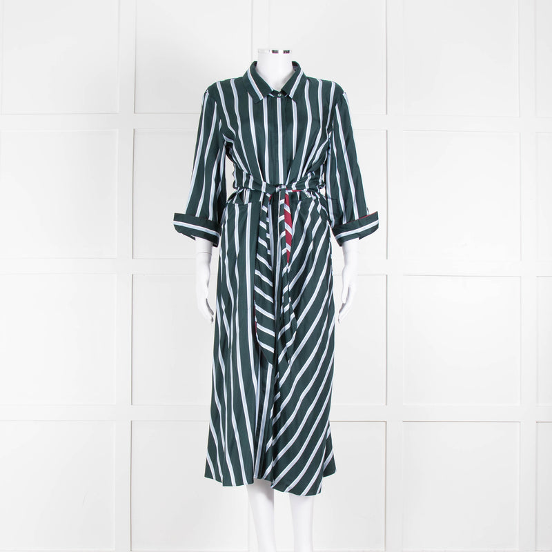 Dorothee Schumacher Green Blue Striped Self Tie Midi Dress