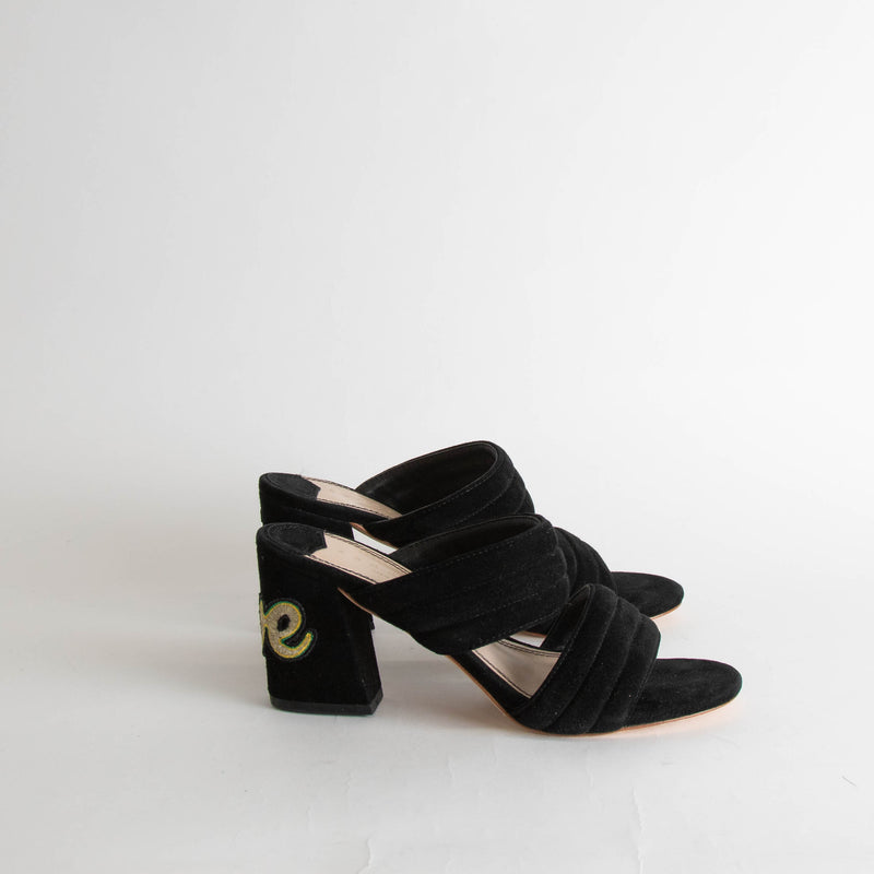 Sandro Black Suede True Love Block Heel Sandals