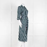 Dorothee Schumacher Green Blue Striped Self Tie Midi Dress