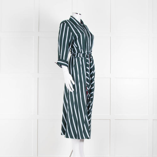 Dorothee Schumacher Green Blue Striped Self Tie Midi Dress