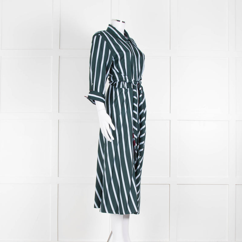 Dorothee Schumacher Green Blue Striped Self Tie Midi Dress