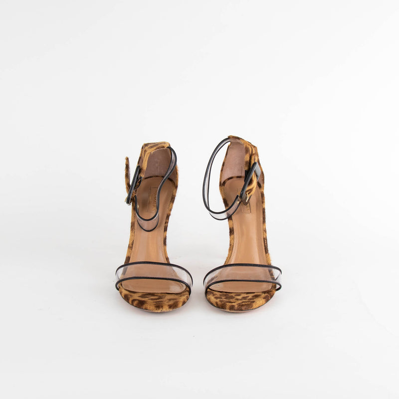 Aquazzura Leopard Print Pony Skin Heels With Clear Strap
