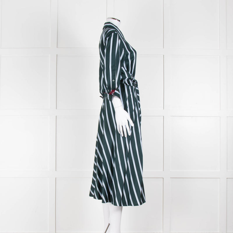 Dorothee Schumacher Green Blue Striped Self Tie Midi Dress