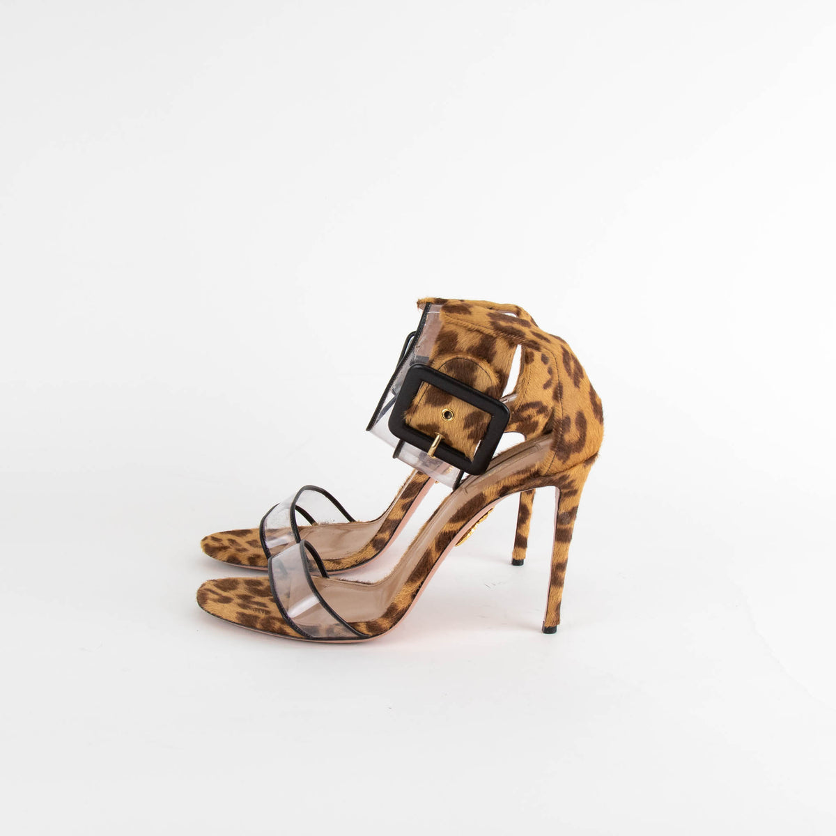 Aquazzura Leopard Print Pony Skin Heels With Clear Strap