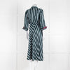 Dorothee Schumacher Green Blue Striped Self Tie Midi Dress