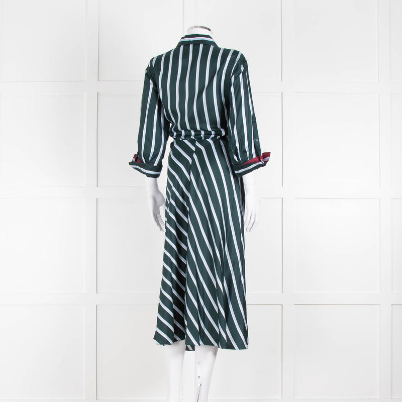 Dorothee Schumacher Green Blue Striped Self Tie Midi Dress