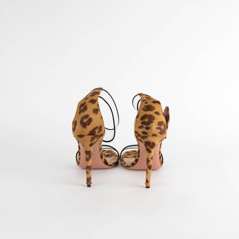Aquazzura Leopard Print Pony Skin Heels With Clear Strap