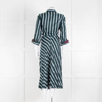 Dorothee Schumacher Green Blue Striped Self Tie Midi Dress