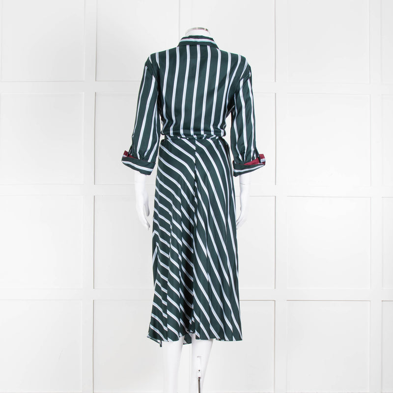 Dorothee Schumacher Green Blue Striped Self Tie Midi Dress