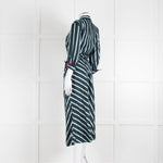 Dorothee Schumacher Green Blue Striped Self Tie Midi Dress