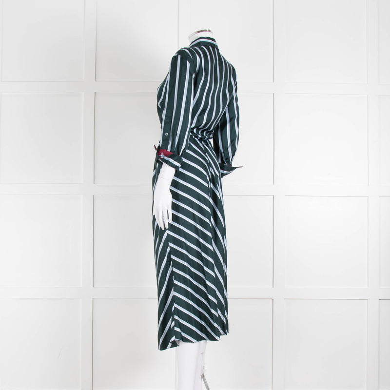 Dorothee Schumacher Green Blue Striped Self Tie Midi Dress