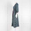 Dorothee Schumacher Green Blue Striped Self Tie Midi Dress