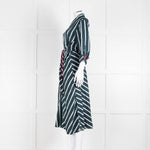 Dorothee Schumacher Green Blue Striped Self Tie Midi Dress