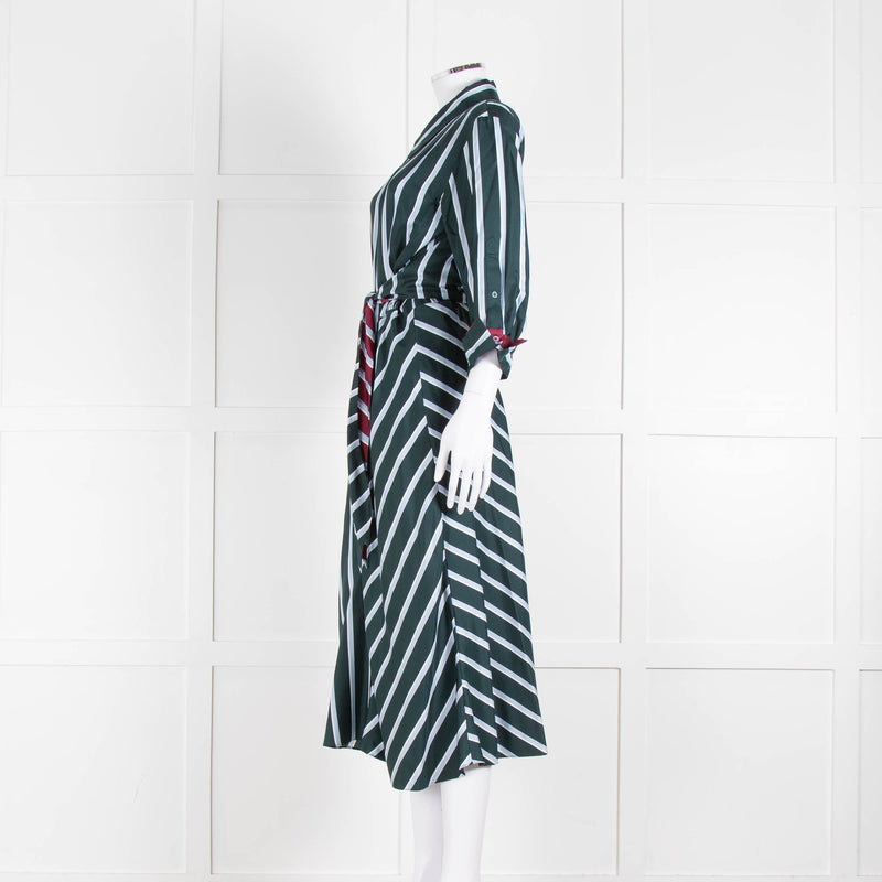 Dorothee Schumacher Green Blue Striped Self Tie Midi Dress