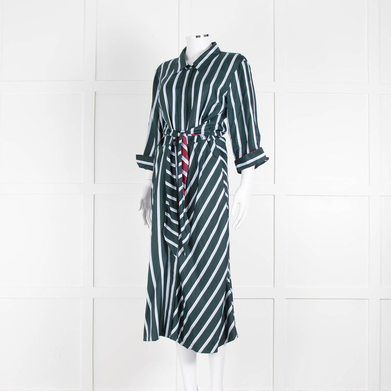 Dorothee Schumacher Green Blue Striped Self Tie Midi Dress