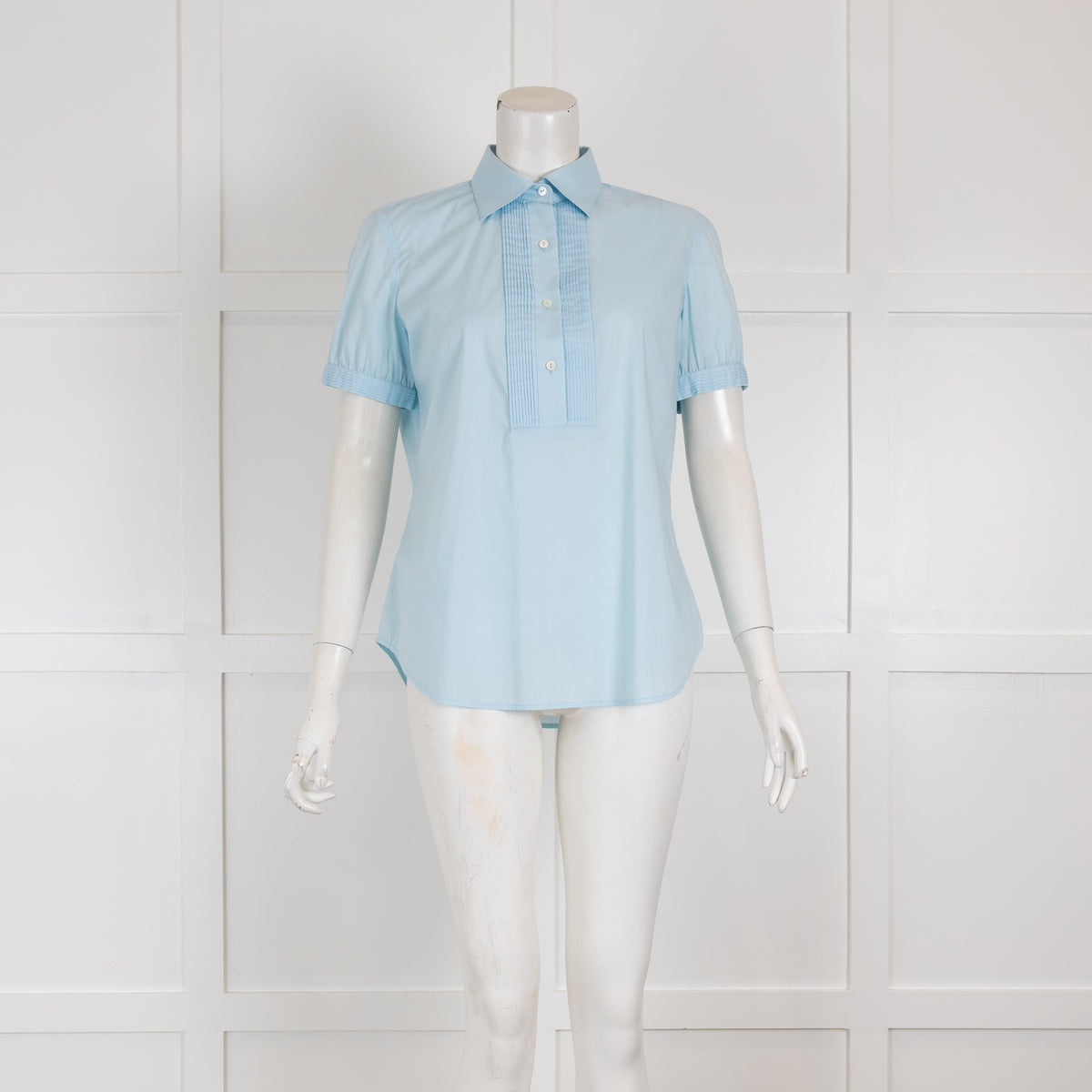 Loro Piana Blue Short Sleeved Blouse with Pleating Details