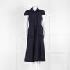 Me + Em Navy Cotton Dress Short Sleeve Dress With Frayed Trim