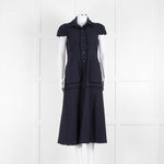 Me + Em Navy Cotton Dress Short Sleeve Dress With Frayed Trim