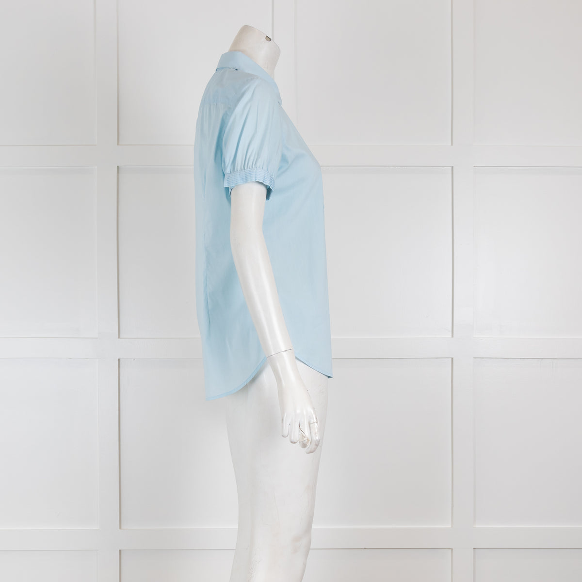 Loro Piana Blue Short Sleeved Blouse with Pleating Details