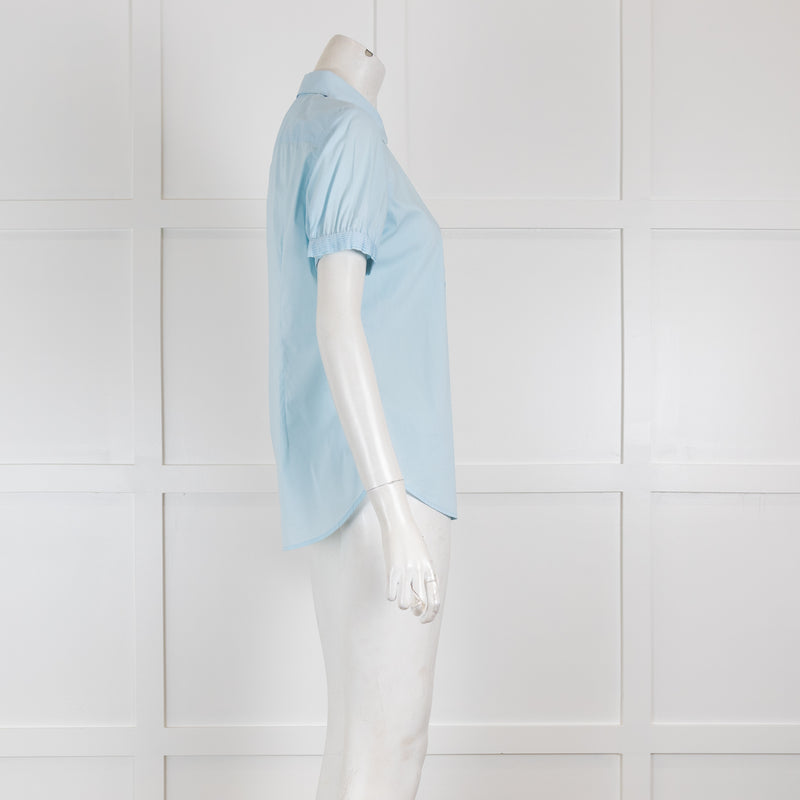 Loro Piana Blue Short Sleeved Blouse with Pleating Details