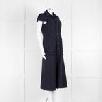 Me + Em Navy Cotton Dress Short Sleeve Dress With Frayed Trim