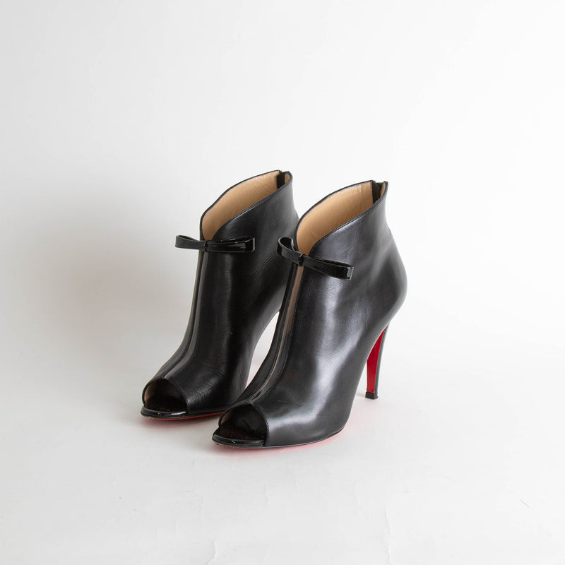 Christian Louboutin Black Leather Peep Toe Ankle Boots