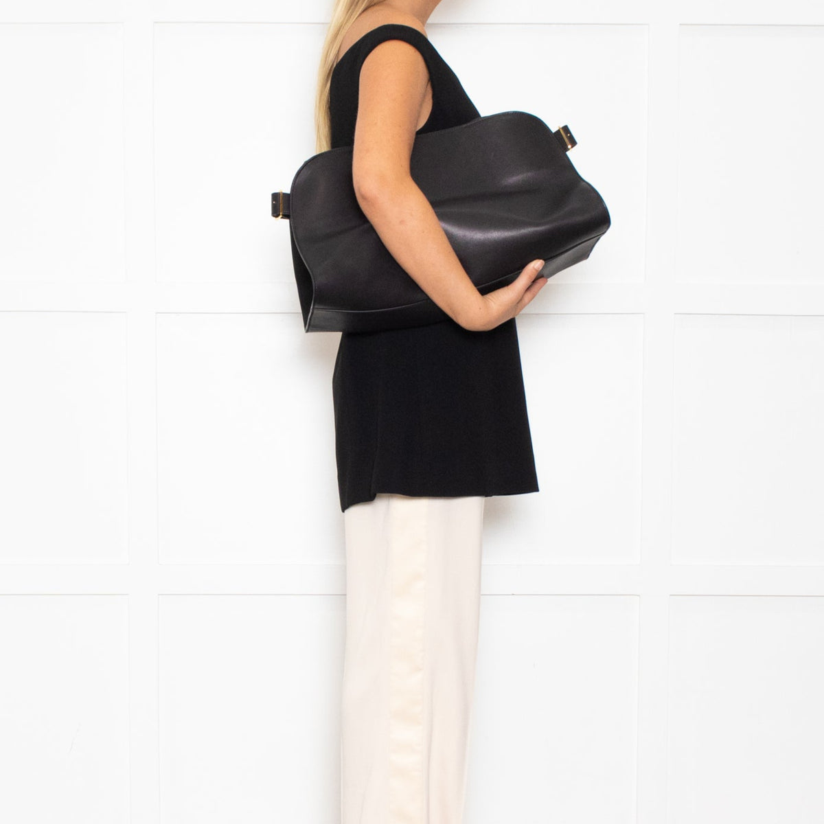 The Row Margaux Large East West Black Clutch