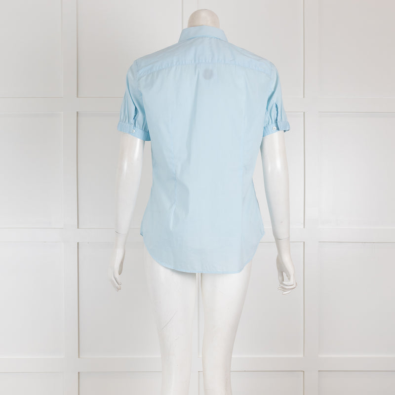 Loro Piana Blue Short Sleeved Blouse with Pleating Details