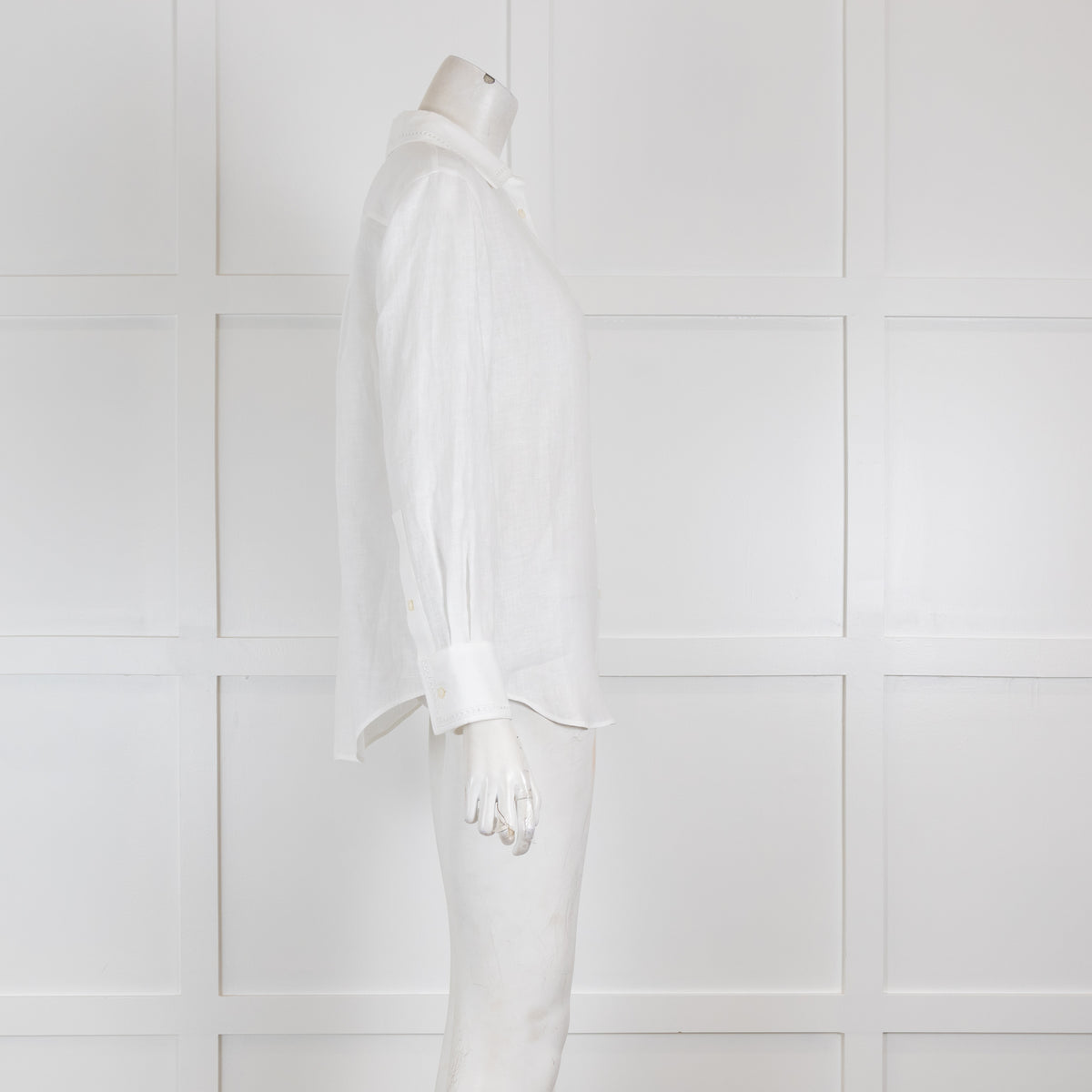Loro Piana White Long Sleeved Blouse with Broderie Anglaise Collar & Hem