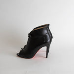 Christian Louboutin Black Leather Peep Toe Ankle Boots