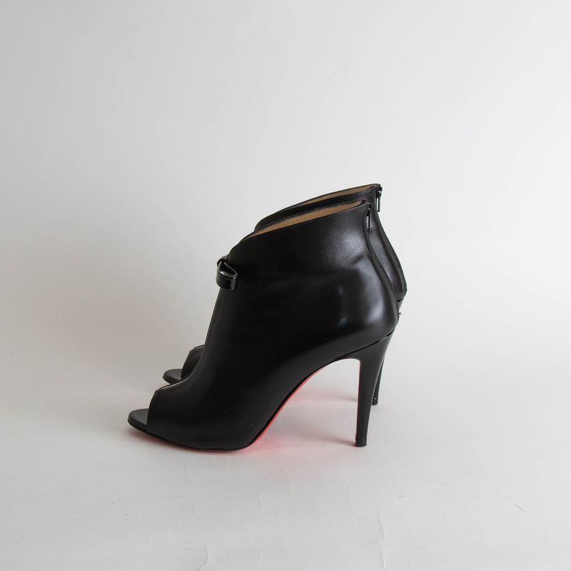 Christian Louboutin Black Leather Peep Toe Ankle Boots