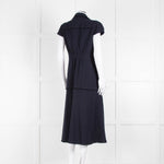 Me + Em Navy Cotton Dress Short Sleeve Dress With Frayed Trim