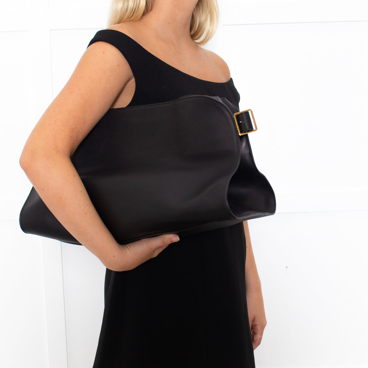 The Row Margaux Large East West Black Clutch