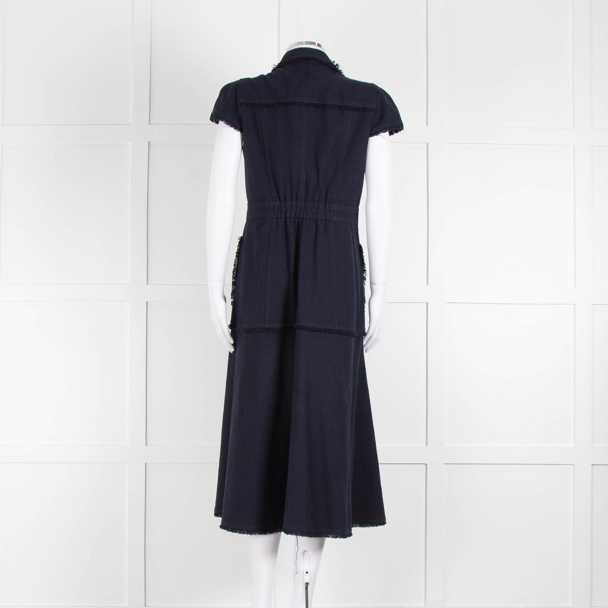 Me + Em Navy Cotton Dress Short Sleeve Dress With Frayed Trim